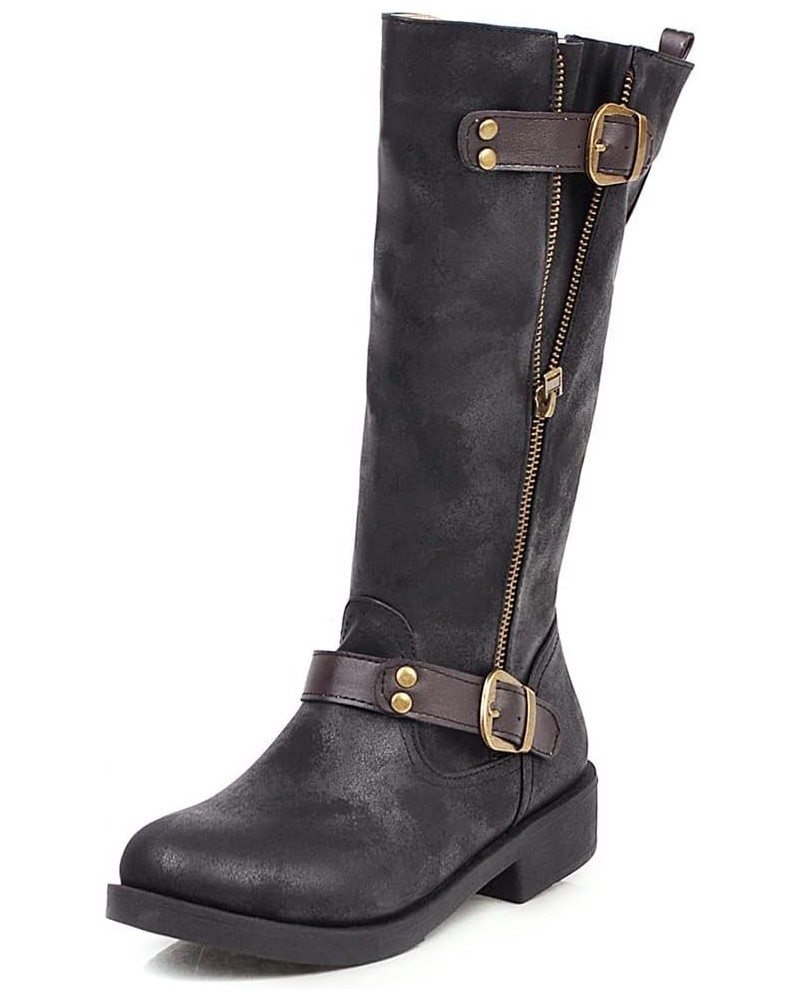 Retro Womens Pleated mid calf boots 50 Black $30.08 Boots