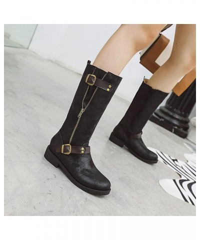 Retro Womens Pleated mid calf boots 50 Black $30.08 Boots