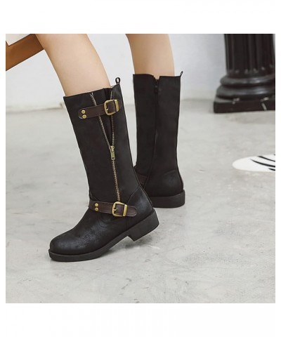 Retro Womens Pleated mid calf boots 50 Black $30.08 Boots