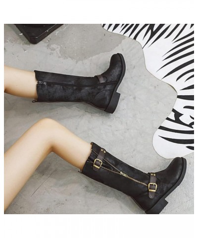 Retro Womens Pleated mid calf boots 50 Black $30.08 Boots