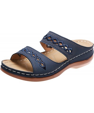 Embellished Sandals for Women On Casual Open Toe Wedges Soft Bottom Breathable Slippers Shoes Sandals Dark Blue $6.35 Sandals