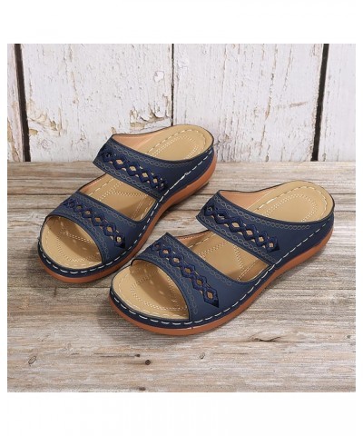 Embellished Sandals for Women On Casual Open Toe Wedges Soft Bottom Breathable Slippers Shoes Sandals Dark Blue $6.35 Sandals