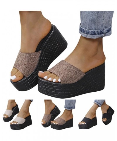 Ladies House Sandals Fashion Spring Summer Women Sandals Thick Sole Wedge High Heel Solid Color Slip On Beach Wera-beige $16....