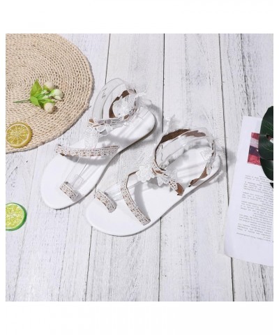 Sandals Women Dressy Summer Boho Floral Lace Slip On Flat Sandals Toe Ring Flip Flop Beach Thong Sandals Z05-white $15.07 San...