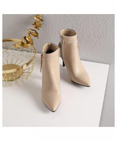 Women's Fashion Pointed Toe Dressy Ankle Boots Side Zipper Stiletto High Heel Elegant Short Booties Apricot-velvet Lined $33....