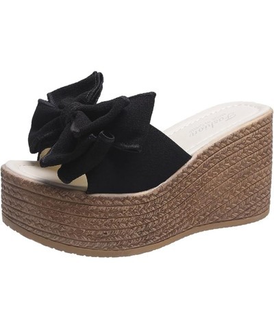 Sandals Women Wedge Fashion Summer Sandals Wedge Heel High Heel Bow Dressy Beach Stylish Casual Style Black $11.45 Sandals