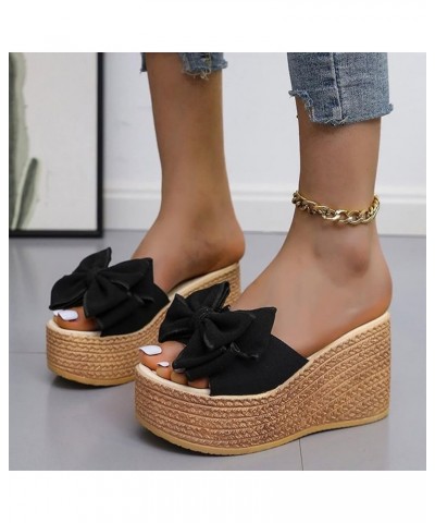 Sandals Women Wedge Fashion Summer Sandals Wedge Heel High Heel Bow Dressy Beach Stylish Casual Style Black $11.45 Sandals