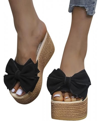 Sandals Women Wedge Fashion Summer Sandals Wedge Heel High Heel Bow Dressy Beach Stylish Casual Style Black $11.45 Sandals