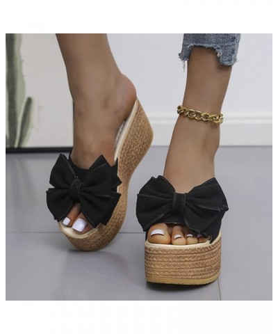 Sandals Women Wedge Fashion Summer Sandals Wedge Heel High Heel Bow Dressy Beach Stylish Casual Style Black $11.45 Sandals