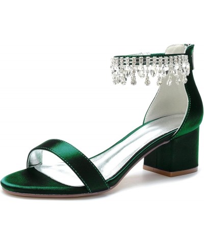 Women's Open Toe Block Heels Crystal Wedding Sandals Ankle Strap Satin Evening Party Prom Dress Shoes Summer Sandals Green $3...