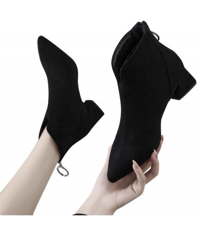 Womens Pointed Toe Ankle Boots Dressy Comfortable Suede V-cut Chunky Block Heel Fashion Chelsea Boots Back Zipper Ladies Wint...