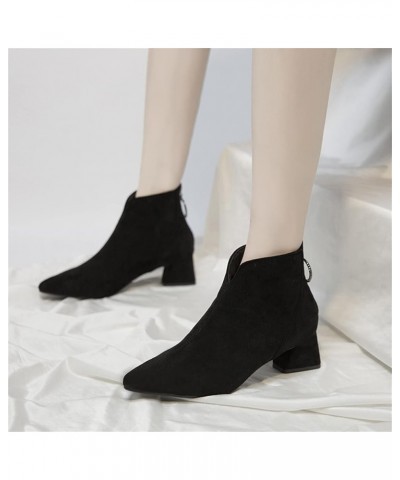 Womens Pointed Toe Ankle Boots Dressy Comfortable Suede V-cut Chunky Block Heel Fashion Chelsea Boots Back Zipper Ladies Wint...