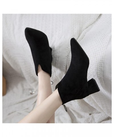 Womens Pointed Toe Ankle Boots Dressy Comfortable Suede V-cut Chunky Block Heel Fashion Chelsea Boots Back Zipper Ladies Wint...