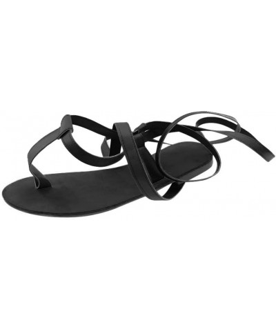 Women'S Strappy Low Chunky Block Heel Sandals Open Toe Dress Shoes Women'S Platform & Wedge Sandals Leather Sandals St Black-...