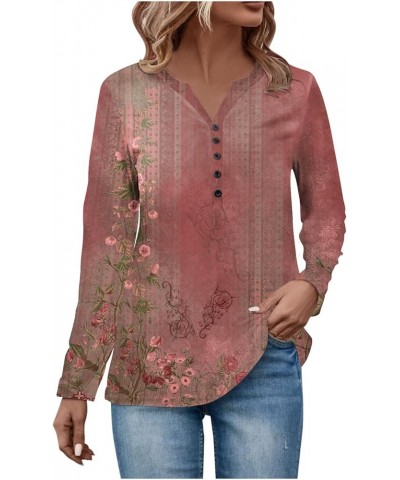 Shirt Sleeves Fall Ethnic Floral Baggy Bohemian Tops Long Sleeve Neck V Neck Button Down Shirts Woman's Shirts B-red➤➤ Indepe...