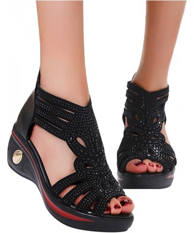 Fashion Women's Casual Shoes Breathable Wedge Heel Outdoor Leisure Sandals Black $17.34 Sandals