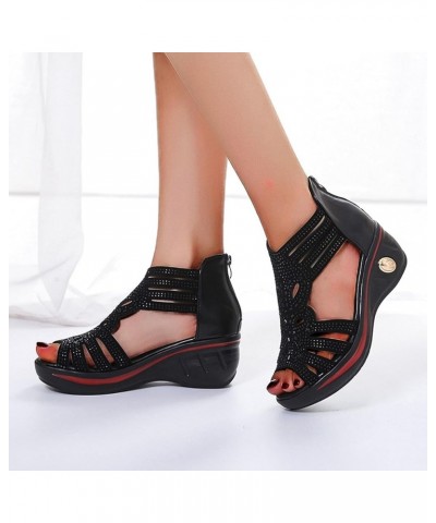 Fashion Women's Casual Shoes Breathable Wedge Heel Outdoor Leisure Sandals Black $17.34 Sandals