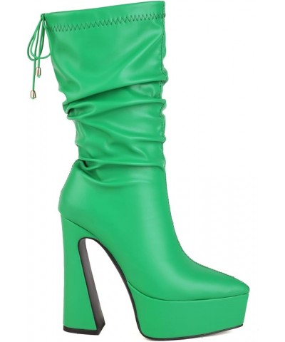 Fashion Women Platform Stretch Boots Ankle High Pull on Chunky High Heels 359 Green $26.67 Boots