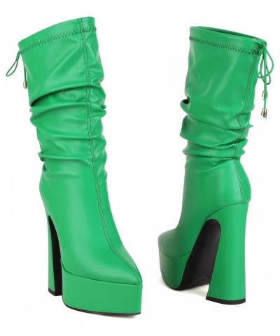 Fashion Women Platform Stretch Boots Ankle High Pull on Chunky High Heels 359 Green $26.67 Boots