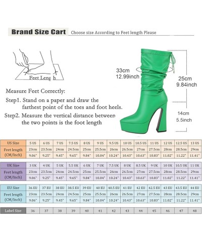 Fashion Women Platform Stretch Boots Ankle High Pull on Chunky High Heels 359 Green $26.67 Boots