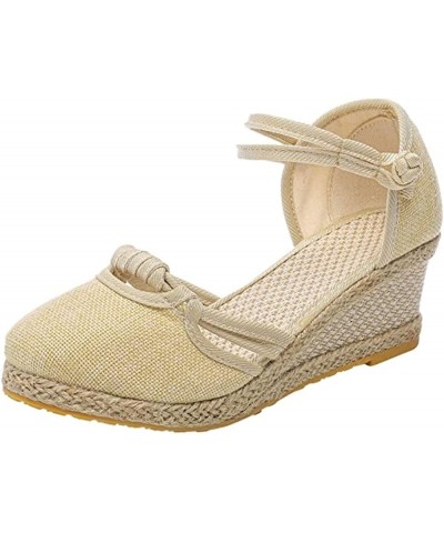 Espadrille Wedge Sandals For Women Closed Toe Ankle Strap Fashion Casual Dressy Summer Slip On Platform Shoes Begie $14.44 Ou...