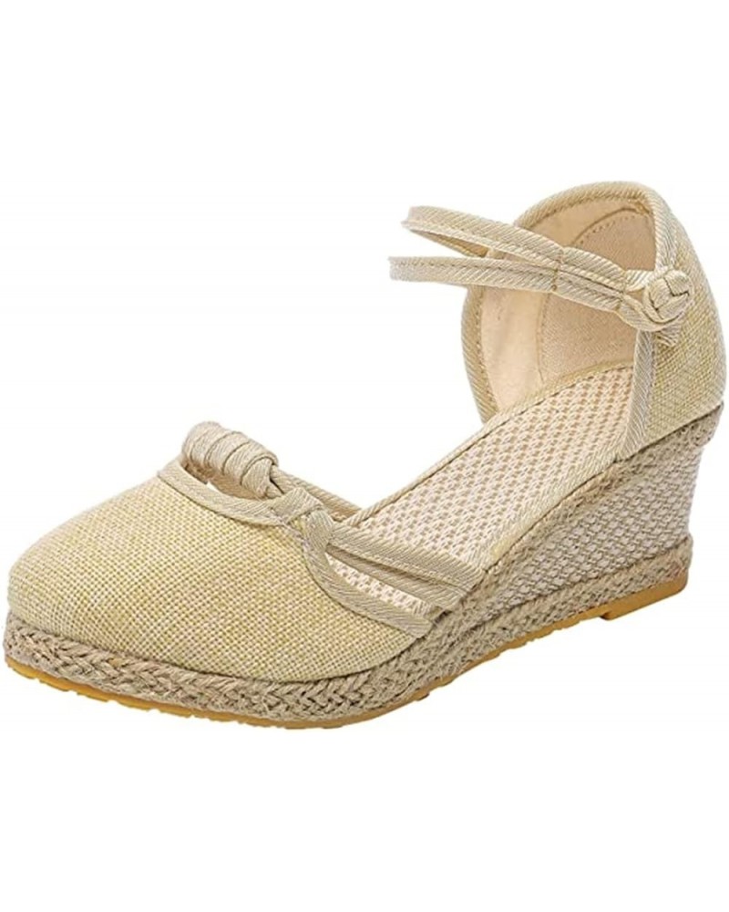 Espadrille Wedge Sandals For Women Closed Toe Ankle Strap Fashion Casual Dressy Summer Slip On Platform Shoes Begie $14.44 Ou...