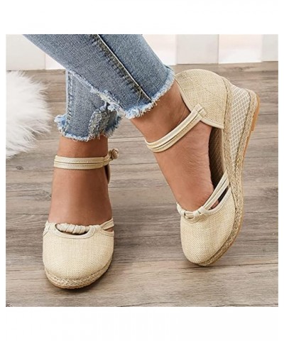 Espadrille Wedge Sandals For Women Closed Toe Ankle Strap Fashion Casual Dressy Summer Slip On Platform Shoes Begie $14.44 Ou...