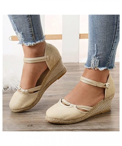 Espadrille Wedge Sandals For Women Closed Toe Ankle Strap Fashion Casual Dressy Summer Slip On Platform Shoes Begie $14.44 Ou...