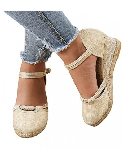 Espadrille Wedge Sandals For Women Closed Toe Ankle Strap Fashion Casual Dressy Summer Slip On Platform Shoes Begie $14.44 Ou...