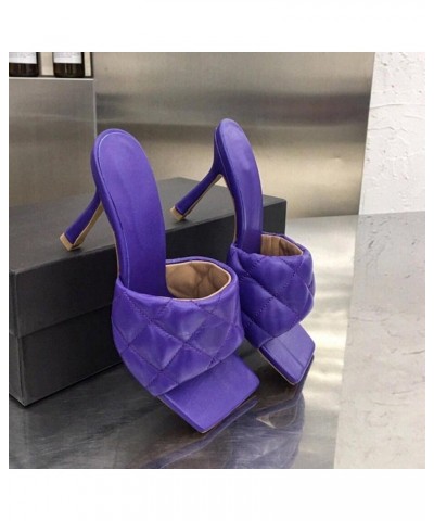 Fashion Women's Summer Diamond-Shaped Designer Sandals, External Slippers, High Heels, Leather Sandals, Ladies Shoes 9 Purple...