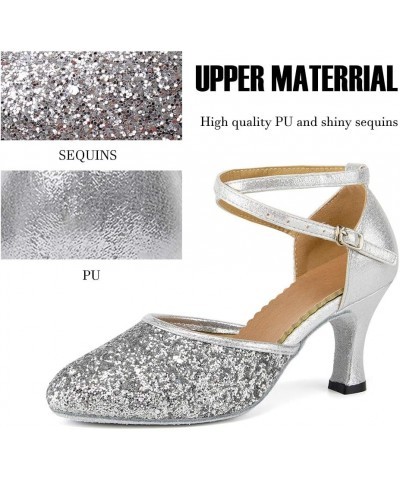 Women's Closed Toe Ballroom Dance Shoes Sequins Latin Salsa Tango Bachata Performance Dancing Shoes,Model DY225-6.5-M Silver ...