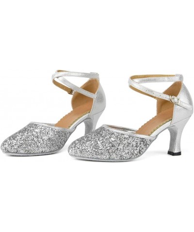 Women's Closed Toe Ballroom Dance Shoes Sequins Latin Salsa Tango Bachata Performance Dancing Shoes,Model DY225-6.5-M Silver ...