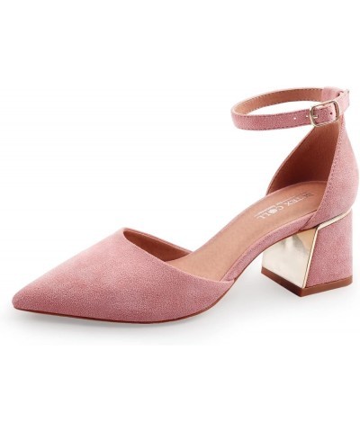 Womens Pointed Toe Pumps Shoes Ankle Strap Chunky Low Heels Metal Lined Sandals Designed for Women Pink $21.71 Sandals