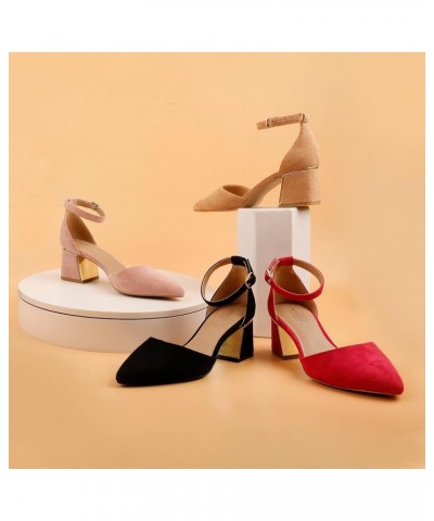 Womens Pointed Toe Pumps Shoes Ankle Strap Chunky Low Heels Metal Lined Sandals Designed for Women Pink $21.71 Sandals