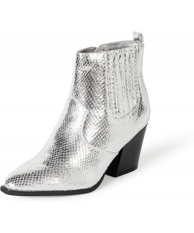 Women's Sia Pointed-Toe Western Ankle Boot Silver Snake $36.70 Boots