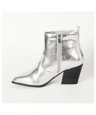 Women's Sia Pointed-Toe Western Ankle Boot Silver Snake $36.70 Boots