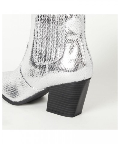 Women's Sia Pointed-Toe Western Ankle Boot Silver Snake $36.70 Boots