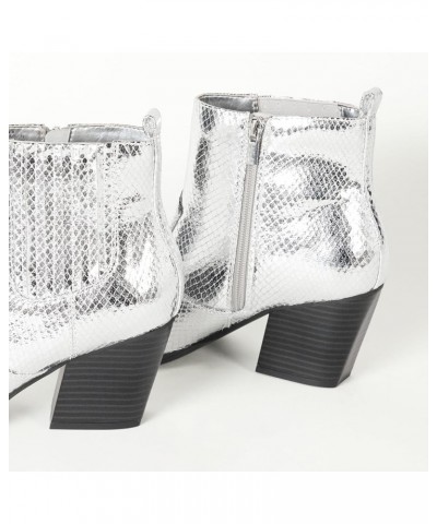 Women's Sia Pointed-Toe Western Ankle Boot Silver Snake $36.70 Boots