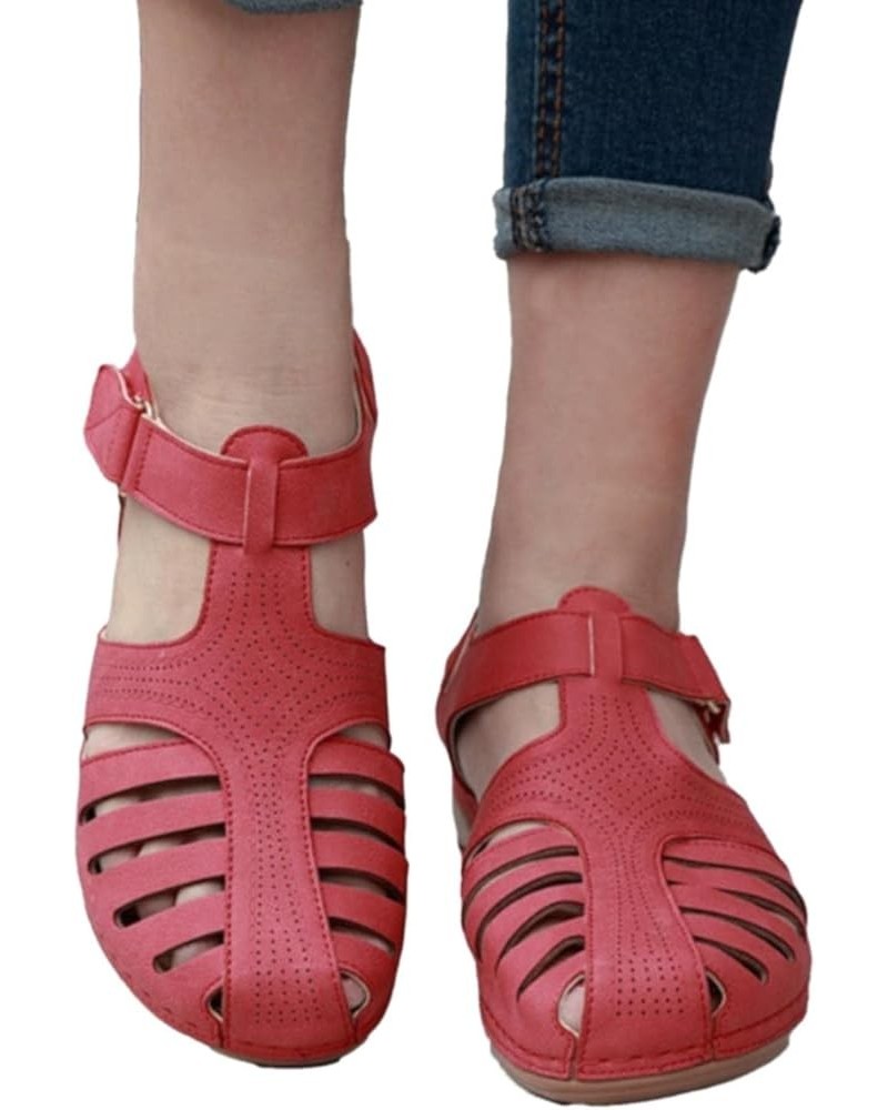 Platform Sandals for Women Peep Toe Beach Walking Shoes Adjustable Buckle Orthopedic Sandal Arch Support Shoe A Red $18.96 At...