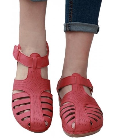 Platform Sandals for Women Peep Toe Beach Walking Shoes Adjustable Buckle Orthopedic Sandal Arch Support Shoe A Red $18.96 At...