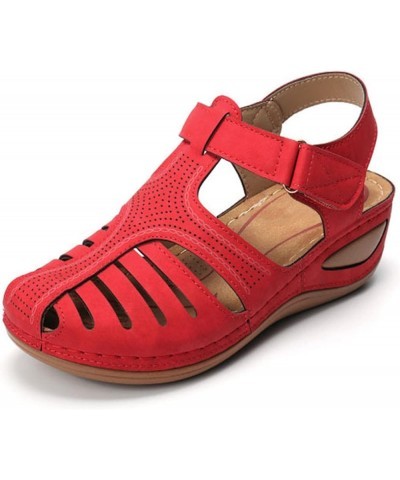 Platform Sandals for Women Peep Toe Beach Walking Shoes Adjustable Buckle Orthopedic Sandal Arch Support Shoe A Red $18.96 At...