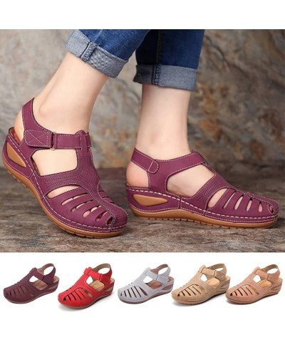 Platform Sandals for Women Peep Toe Beach Walking Shoes Adjustable Buckle Orthopedic Sandal Arch Support Shoe A Red $18.96 At...