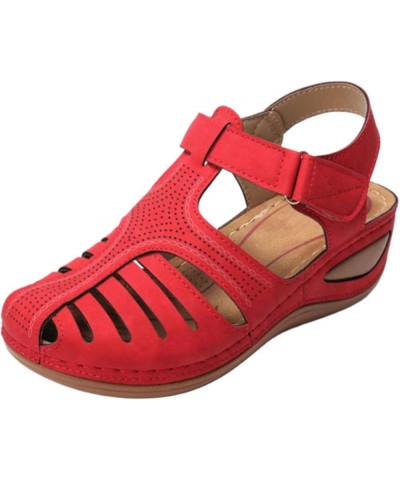 Platform Sandals for Women Peep Toe Beach Walking Shoes Adjustable Buckle Orthopedic Sandal Arch Support Shoe A Red $18.96 At...