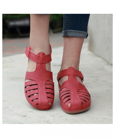 Platform Sandals for Women Peep Toe Beach Walking Shoes Adjustable Buckle Orthopedic Sandal Arch Support Shoe A Red $18.96 At...