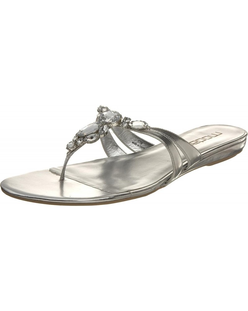 Women's Jem Thong Sandal Silver Metal Leather With Colored Stone $27.06 Sandals