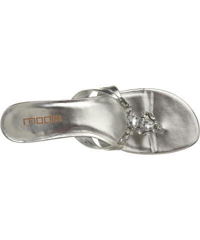 Women's Jem Thong Sandal Silver Metal Leather With Colored Stone $27.06 Sandals