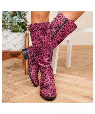 Womens Mid Calf Boots Ladies Round Toe Low Heel Comfort Leopard Combat Shoes Motorcycl Booties with Side Zipper 5.5 Pink $15....