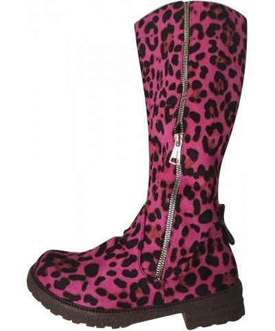 Womens Mid Calf Boots Ladies Round Toe Low Heel Comfort Leopard Combat Shoes Motorcycl Booties with Side Zipper 5.5 Pink $15....