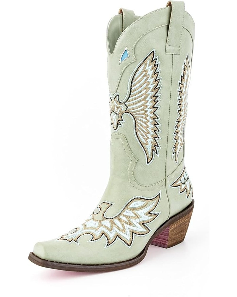 Women's Cowgirl Western Boots Cowboy Mid Calf Pull-on Pointed Snap Toe Embroidered Chunky Block Heel Retro Boots for Party We...