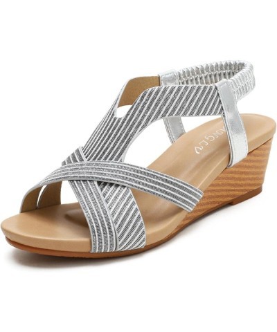 Bohemian National Wind Open Toe Summer Comfortable Vacation Women Sandals 5cm Slope with Roman Sandals Silver 6.5 Silver $37....